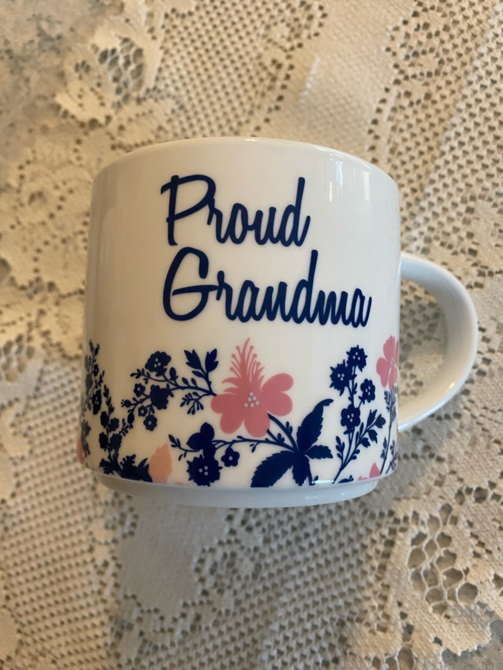 Threshold Proud Grandma Floral Ceramic Mug - White with Navy & Pink